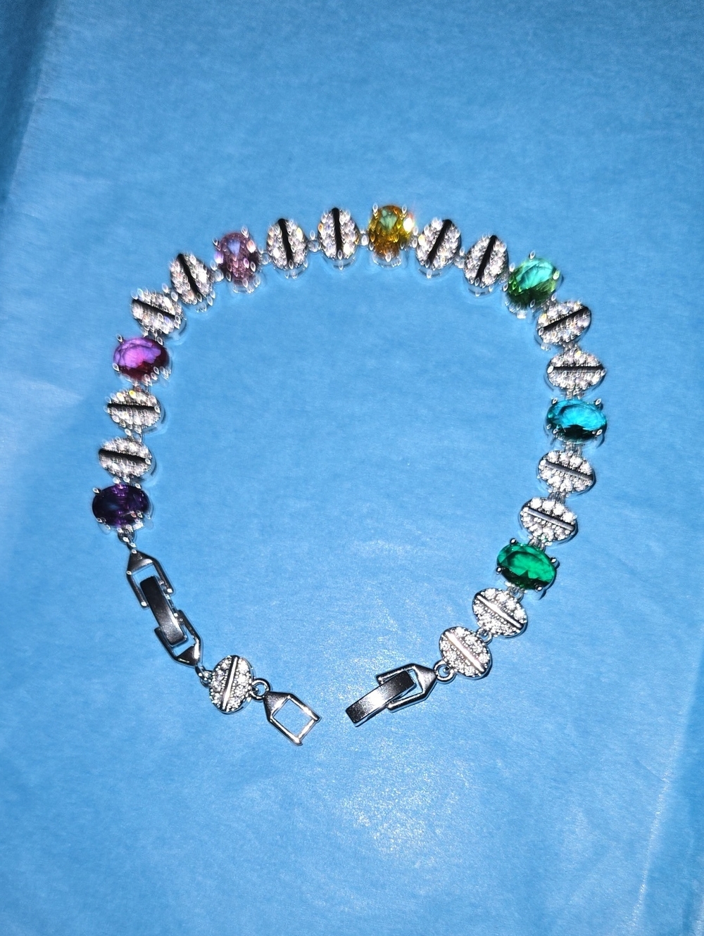 Multi-Color Crystal Tennis Bracelet - Colorful Sparkle for Women